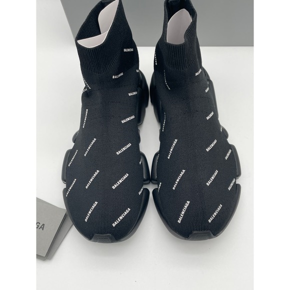 NEW BALENCIAGA 2.0 BLACK LOGO PRINT SPEED SOCK SNEAKERS BOX 39 9 - Picture 5 of 14